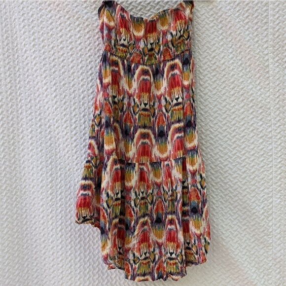 BB Dakota size small strapless, padded high low dress multi color pattern - Picture 9 of 11